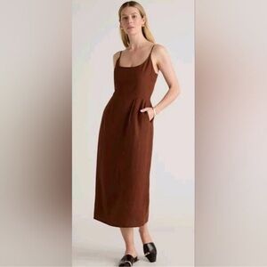 Quince Women 100% European Linen Scoop Neck Midi Dress Chocolate S